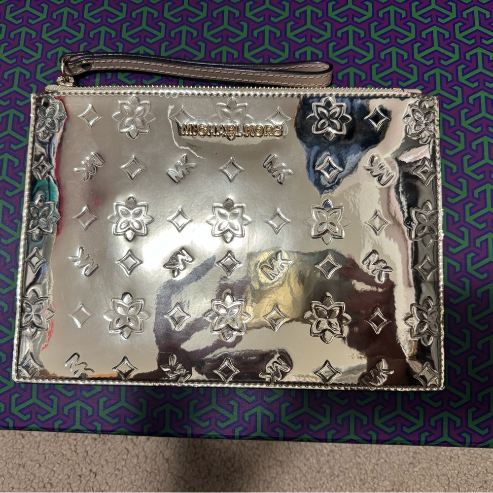 Michael Kors Gold Floral Embossed Clutch - Picture 2 of 6